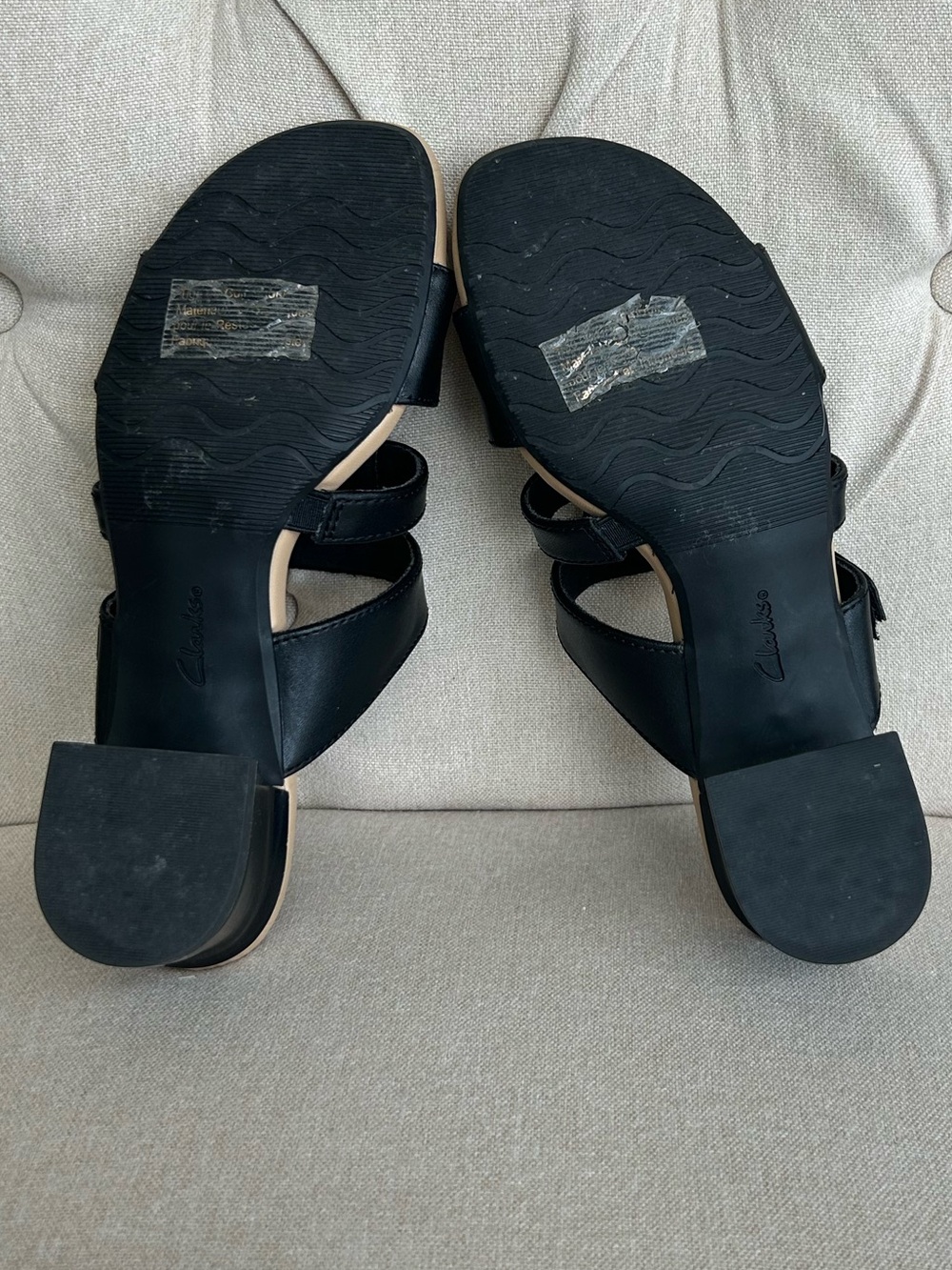 Clarks Black Leather Strappy Low Heel Sandals - Picture 9 of 9